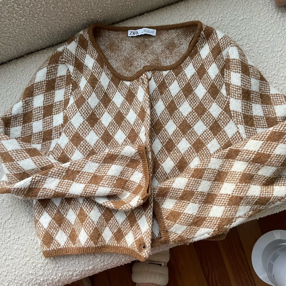 Zara brown and white checkered sweater